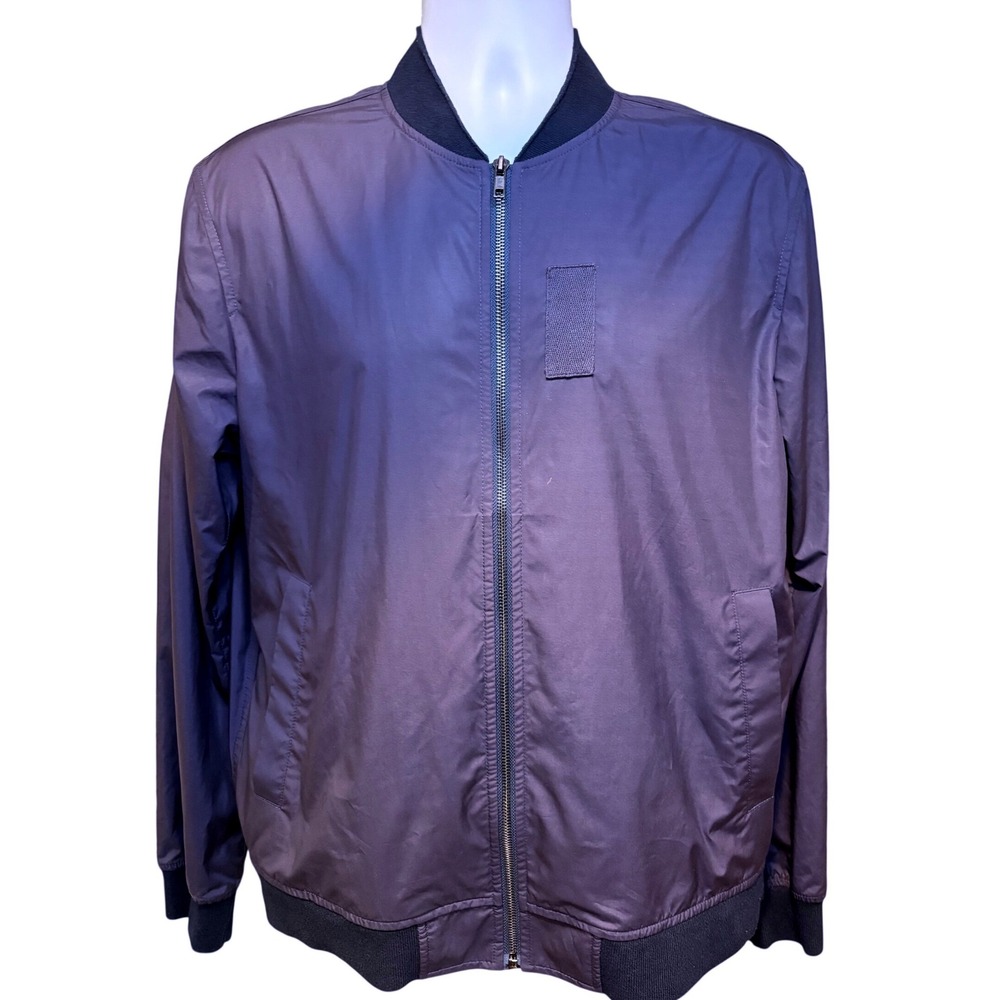 CLUB MONACO Mens Midnight Blue Full Zip Bomber Jacket Sz M Floral Lined Sleek